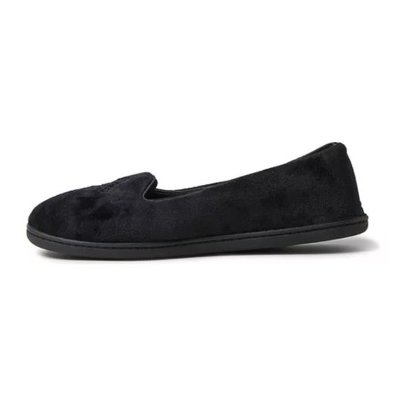 Women's Size 7-8 Black Velour Dearfoams Slippers - Picture 3 of 5